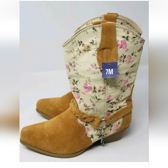 Santa Fe Women's Western Boot - Suede And Floral Leather - 7M - Picture 4 of 11